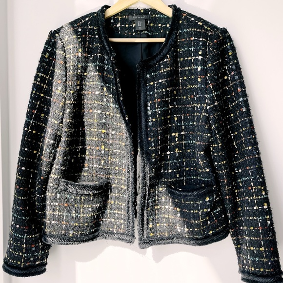 ✅ SALE 🖤 Tahari Women’s Collarless Tweed Metallic Blazer Jacket - Picture 2 of 10